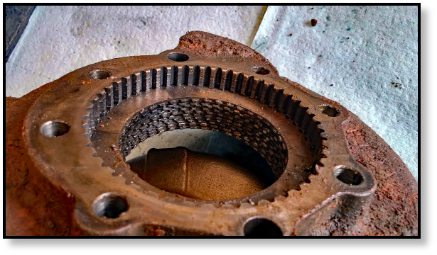 damaged brake assembly from a final drive motor