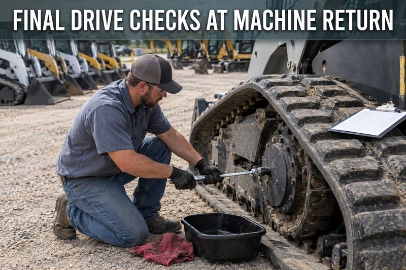 A technician preparing to check the gear oil levels on a compact track loader